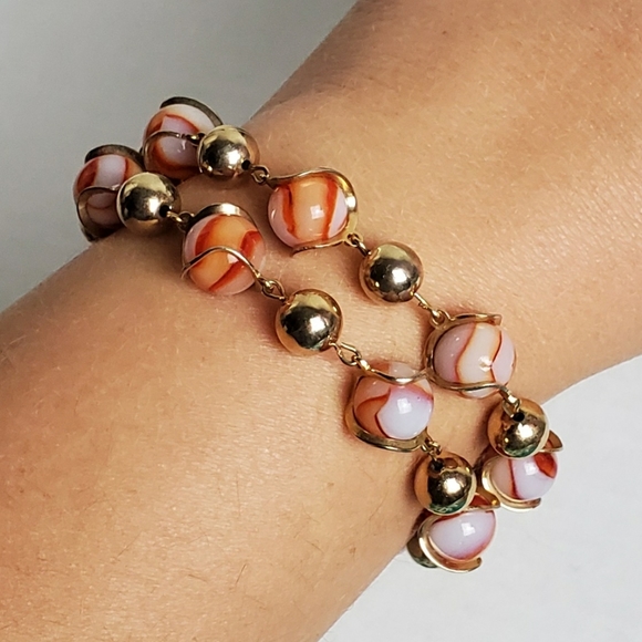 Vintage Jewelry - Vintage Planet Bead Double Strand Link Bracelet